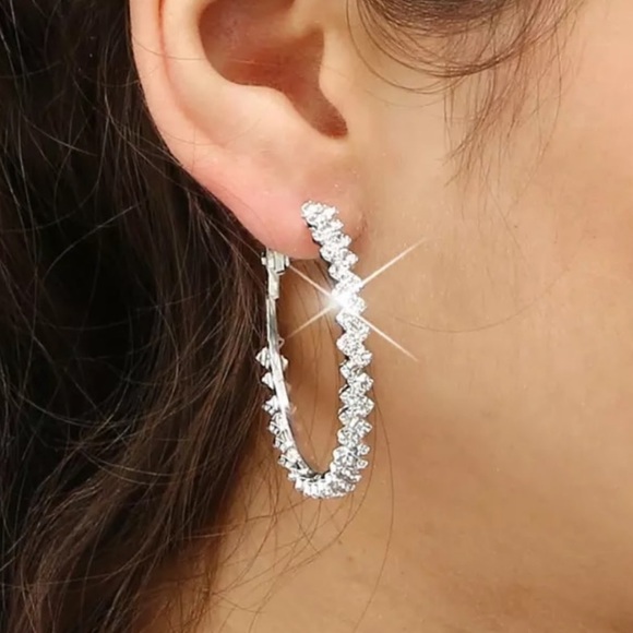 NEW DIAMOND STERLING SILVER HOOP EARRINGS, NICE EARRINGS, CUTE EARRINGS - Picture 1 of 5